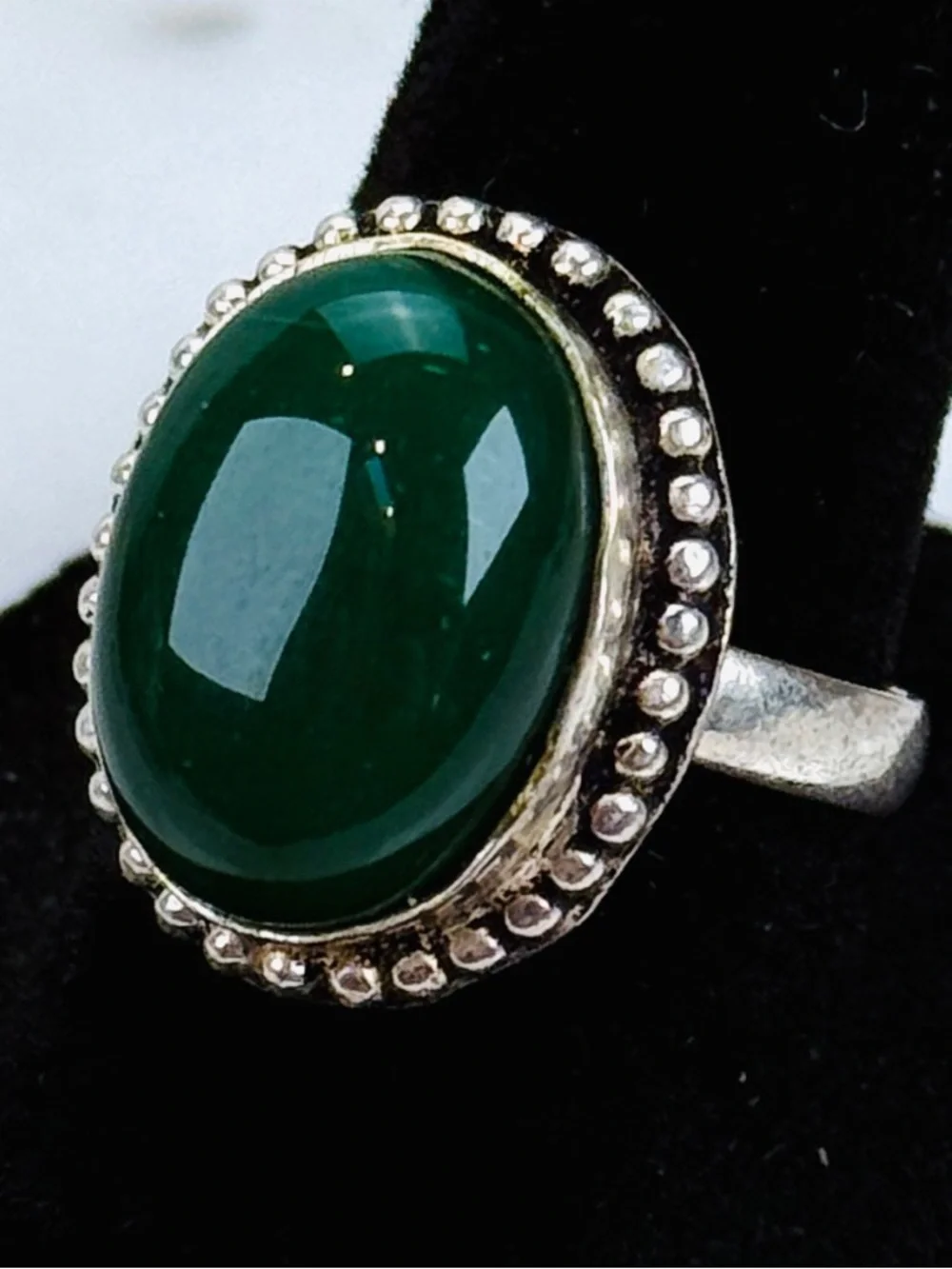 925 stamped silver overlay and green ring size 8